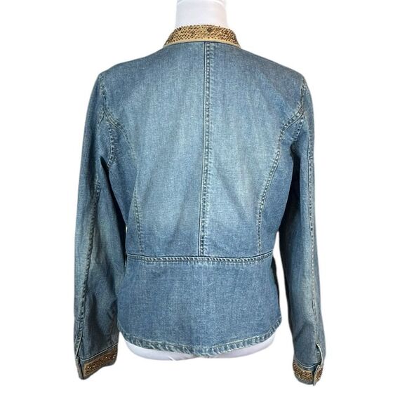 Liz Claiborne Denim Jacket with Tan Beaded Accents, Size L - Picture 2 of 10